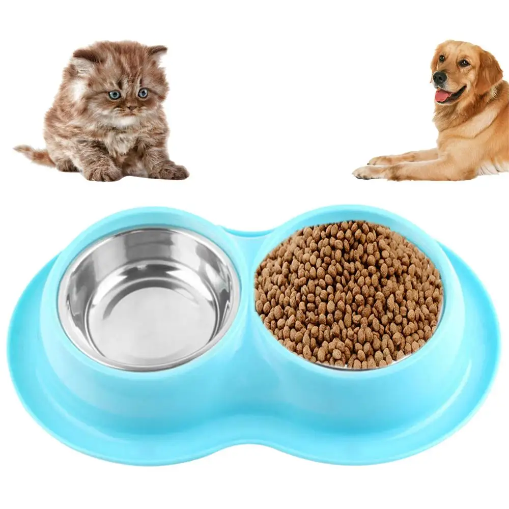 Stainless Steel Non-Slip Double Dog Bowls Food Drinking Water Feeder Pets Supply Dog Pet Feeding Bowl Supplies