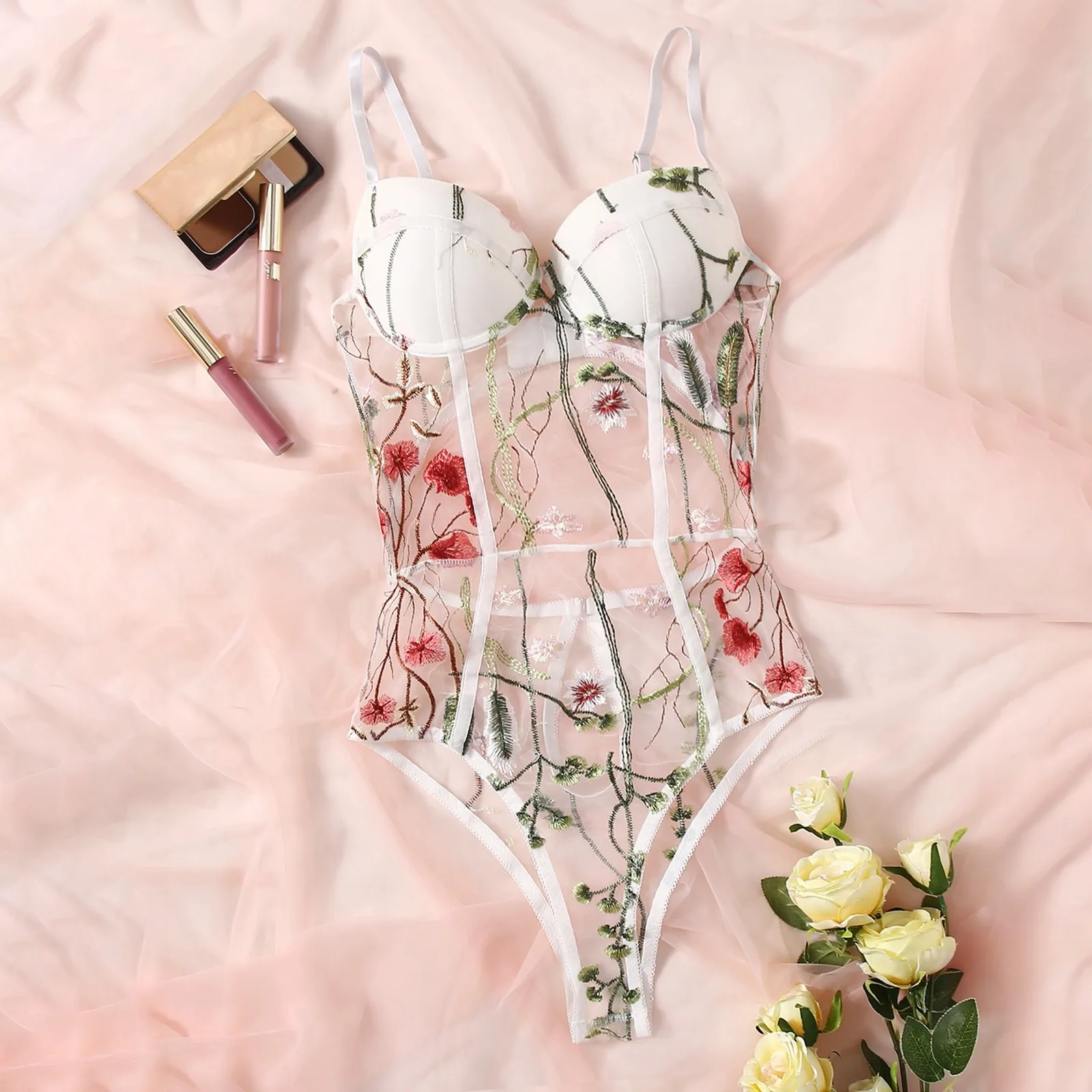 

Чувственное женское нижнее белье, кружевное нижнее белье с цветочной вышивкой, женское нижнее белье, бюстгальтер с накладками на грудь, сек...