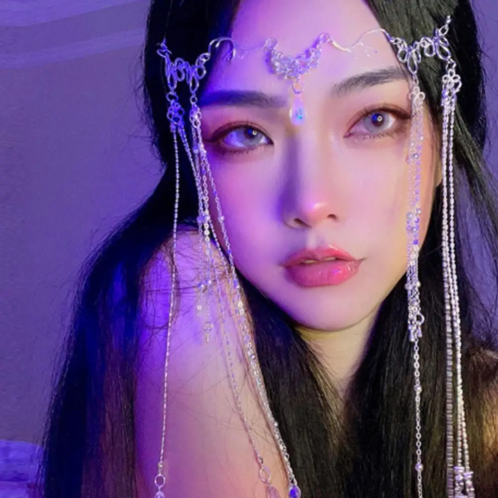 

Luxury Romantic Wedding Rhinestone Fringed Forehead Chain Shiny Crystal Chrismas Headdress Bridal Accessories Jewelry Gifts