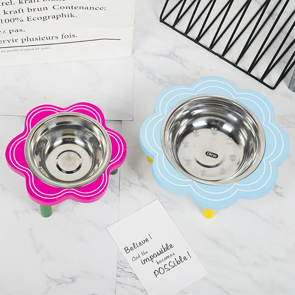 

Thickened Stainless Steel Dog Bowl Cute Cartoon Food Bowls Water-Feeder High Capacity Pet Bowl With Wooden Frame For Dog Cat