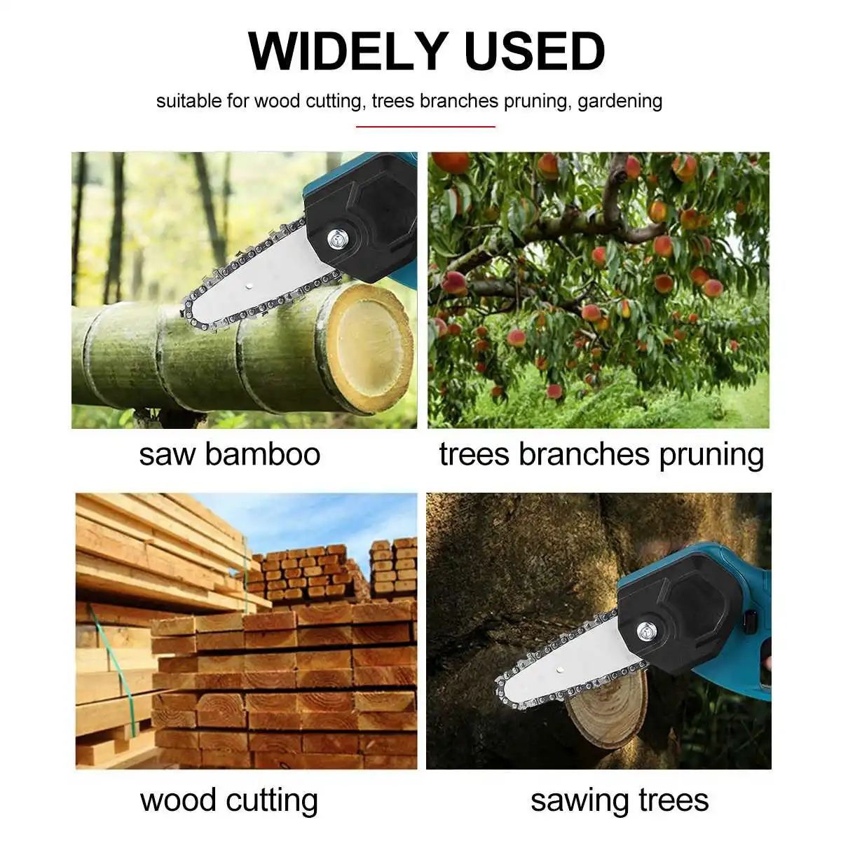 

Electric Protable Chainsaw For Tree Branch Wood Cutting 4-Inch 24V Cordless With 1PCS/2Pcs Batteries