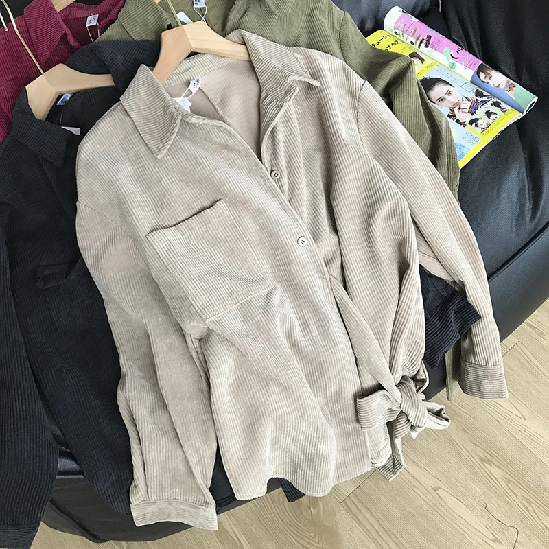 

Solid color Polo collar buttoned long-sleeved shirt loose and thin temperament jacket fashion new casual western style