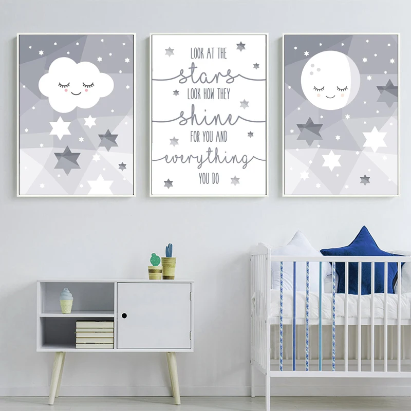Фото Солнце Звезды Луна плакаты и принты детская комната стены украшения детской