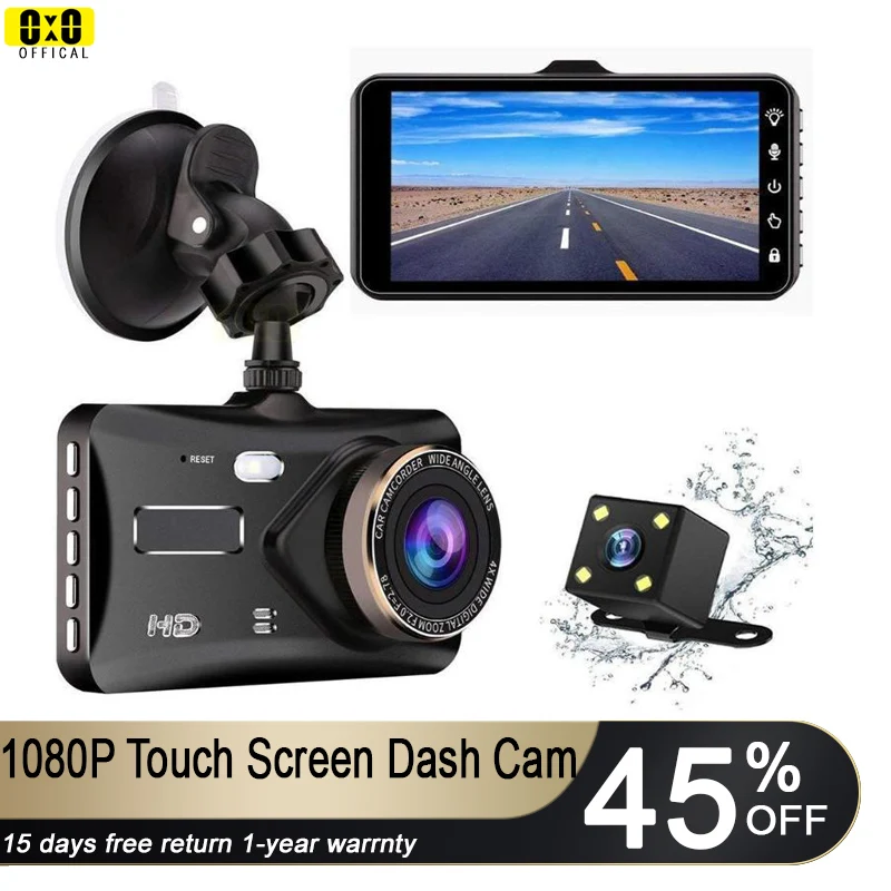 Dash cam Dual Lens car dvr HD 1080P4"Touch Screen IPS With Backup Rear Camera Registrar Night Vision car Video Recorder