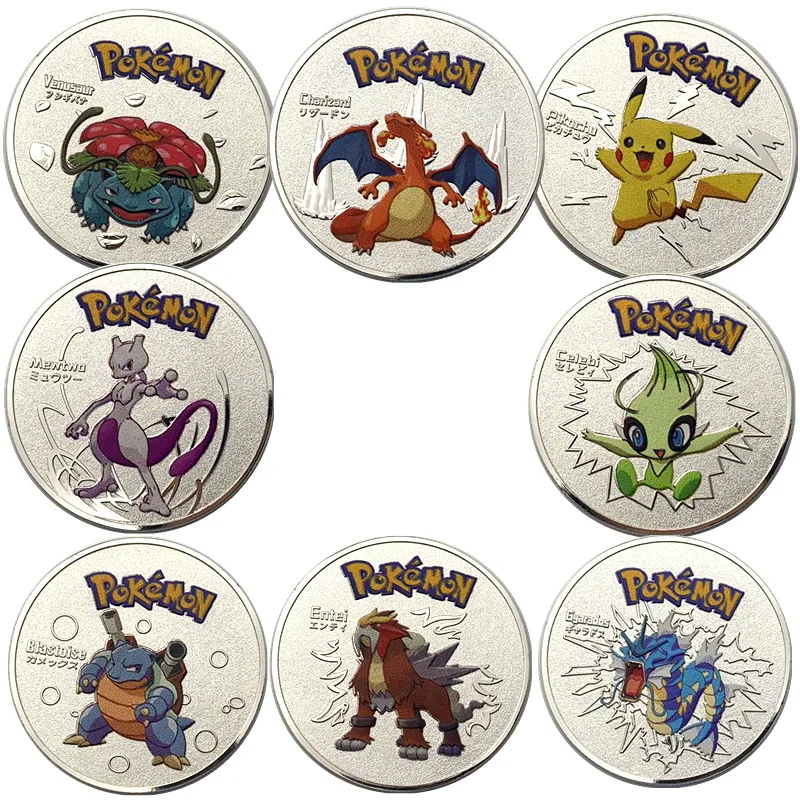 Moneda conmemorativa de Pokémon, monedas de plata de monstruos Kawaii, Charizard Pikachu, película de Anime, juguetes de dibujos animados, pequeños regalos