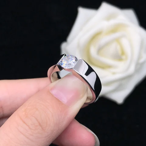 Мужское обручальное кольцо с муассанитом, круглым бриллиантом 3,0 карат 5,0 мм, 14 к