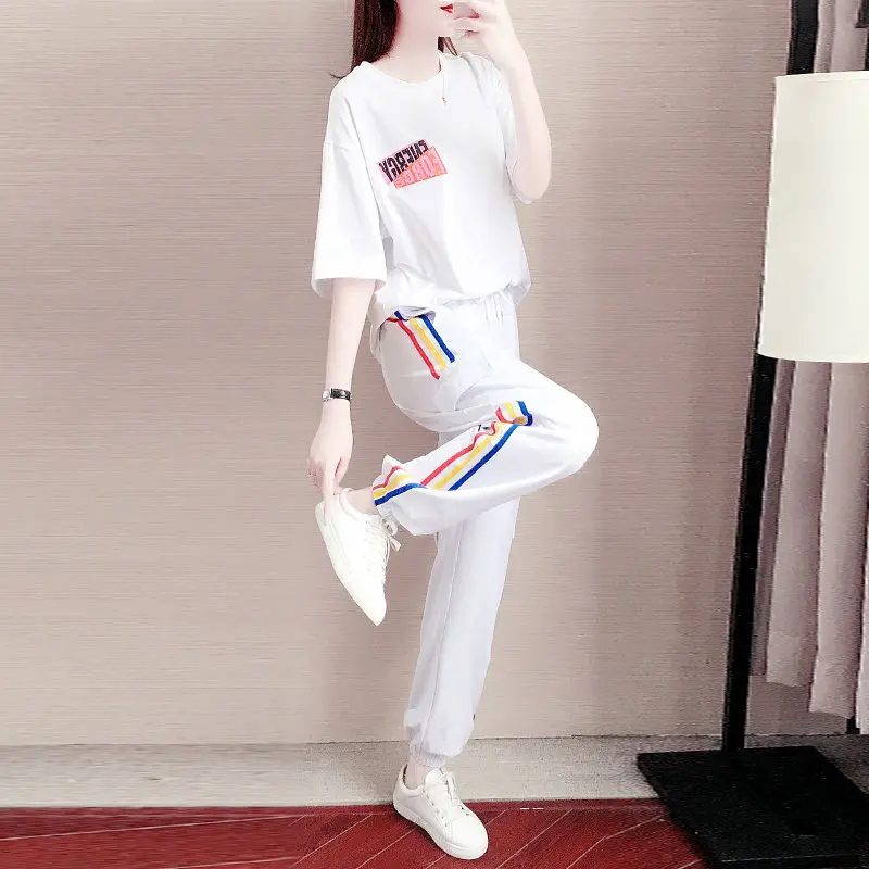

Single piece/set 2020 new short sleeve t-shirt overalls students Korean sports leisure summer two-piece female