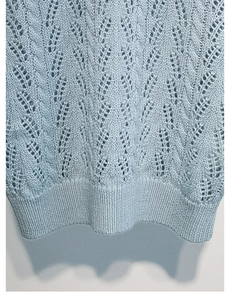 

2021 New Women Hollow out Sweater Lady Turtleneck Puff Sleeve Jumper Short Knitwear Pullover Tops