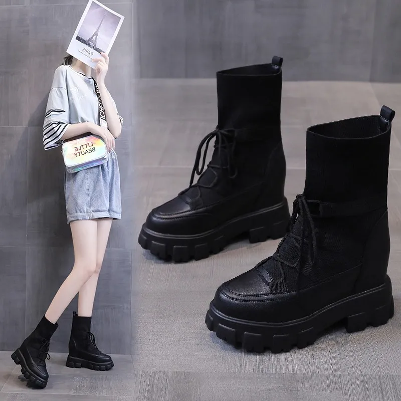 2021 New Autumn And Winter Socks Boots Shoes Women Thick-soled Casual Short Boots Women Ankle Boots Zapatos De Mujer