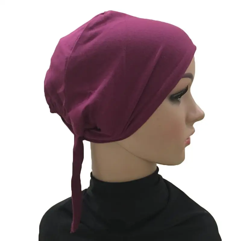 Purple Red Женская хлопковая шапка бандана под голову шапочка с шарфом головной убор мусульманская внутренняя шапка после химиотерапии исламские арабские шапочки Skullies Повседневная - Цвет: Purple Red