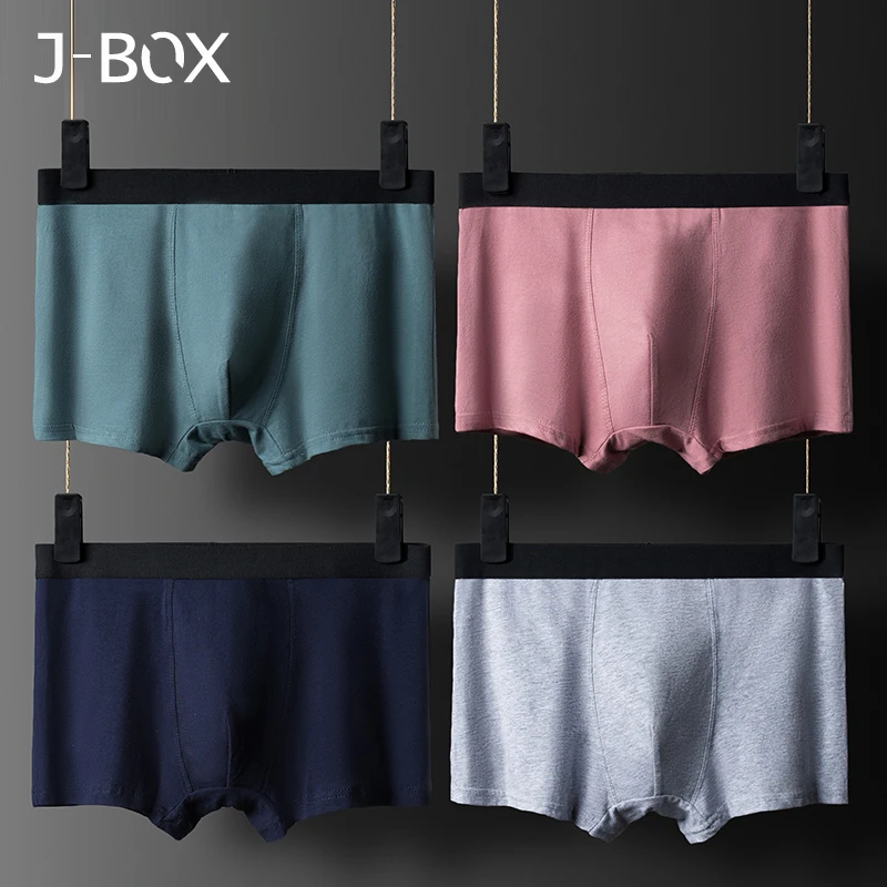 J-BOX 1-4 шт Мужское сексуальное нижнее белье хлопок гей трусы-боксеры дышащие трусы
