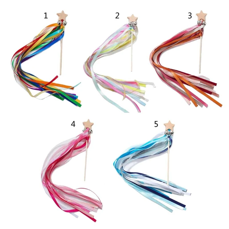 

Colorful Montessori Wooden Star Circle Rattles Rainbow Ribbon Bells Ring Hand Kite Toys Baby Develop Hearing Recognition 5 Color