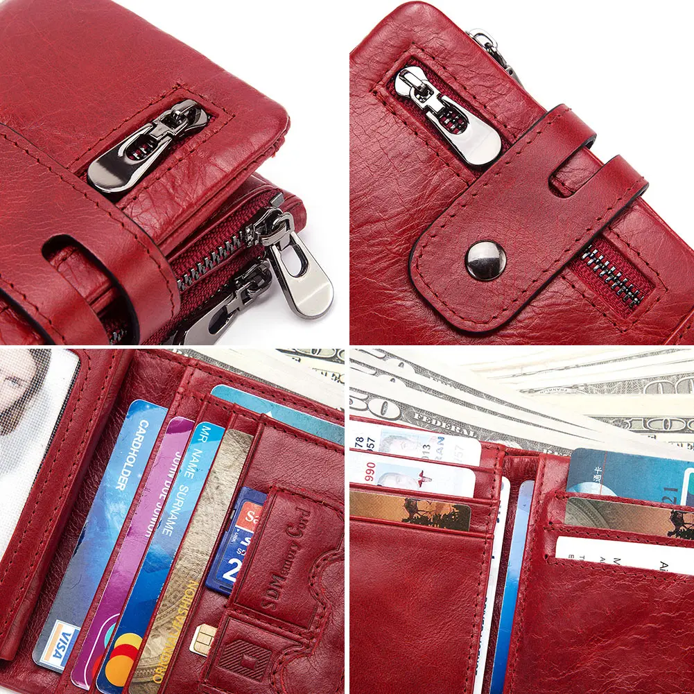 

2021 Fashion Women Wallet Genuine Leather Lady Female Wallets Hasp Double Zipper Design Short Coin Purse ID Card Holder Wallet