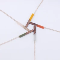 trendy colorful geometric resin wood splicing pendant drop necklaces for women charm party dating jewelry wholesale gift