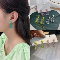 candy multicolor cute transparent bear animal ear studs earring for women resin three dimensional fashion earrings party jewelry