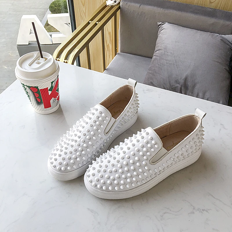 

Little White Shoes 2021 New Spring and Autumn All-match Flat-bottom Rivet Single Shoes Casual Couple Platform Shoes Size 35-44