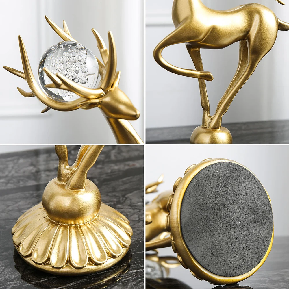 

Creativity Resin Simulation Animal Deer Couple Golden Crystal Ball Crafts Furnishings Modern Home Living Room Desktop Decoration