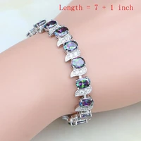 925 sterling silver jewelry natural rainbow mystic cubic zirconia white stone decoration charm bracelet for women