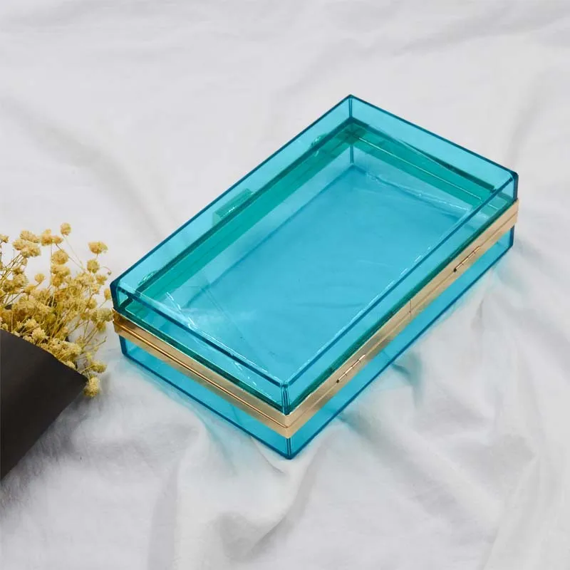 blue Прозрачный акриловый женский клатч на плечо, сумка на цепочке, вечерняя сумочка, Женская квадратная посылка, прозрачные пластиковые сумки - Цвет: blue