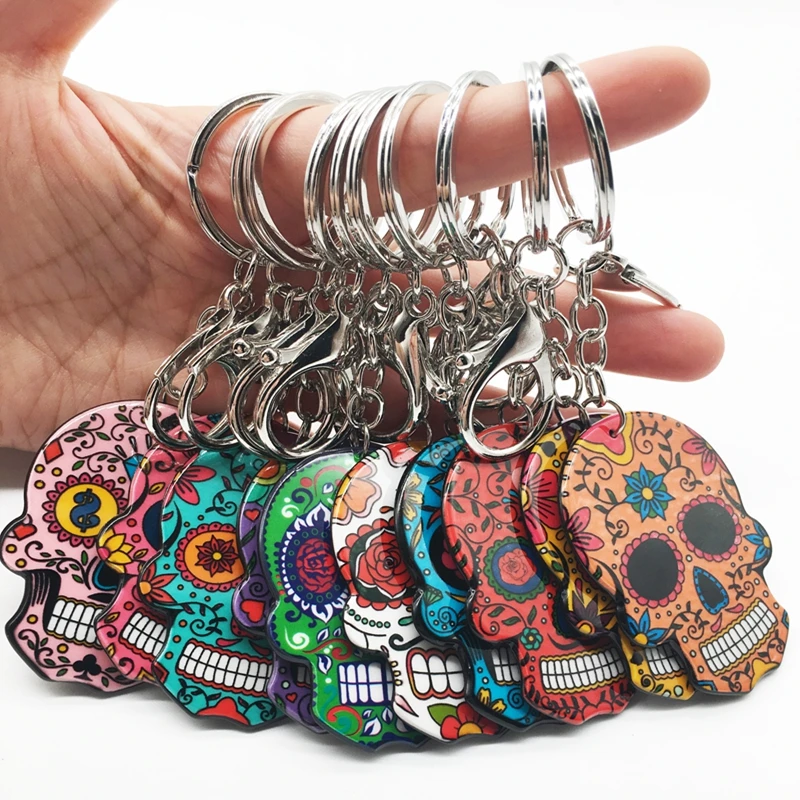 Брелоки Calavera мексиканские причудливые брелки для ключей с черепом пользовательский лазер Dazzle Rope Sugar Skull брелок сумка Шарм сладкий подарок