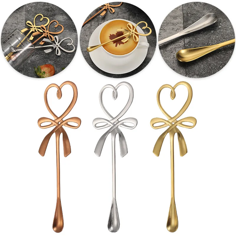 

1pcs stainless steel creative bow spoon golden spoon coffee spoon stirring spoon ice bar music bar spoon gift spoon