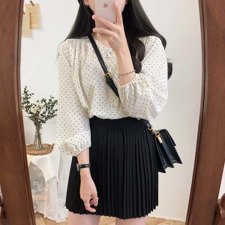 S XL, Новая Винтажная рубашка в горошек, женские топы, женские блузки с длинными рукавами для девочек, большие размеры, осенние женские блузки, femme Blusas