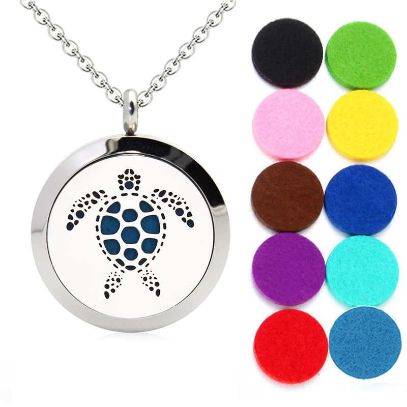 Женская бижутерия для изготовления ювелирных изделий  с кулоном черепахи из нержавеющей стали диаметром 25 мм с вкладышами для эфирных масел и ароматических парфюмов в подарочной упаковке (10 штук)