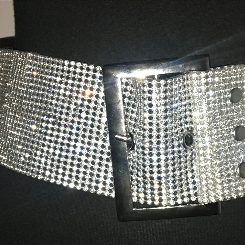 Shiny Rhinestones Waist Belt Women Diamante Wide Belts With Strong Metal Buckle Lady Cinturones Streetwear Accessories Waistband