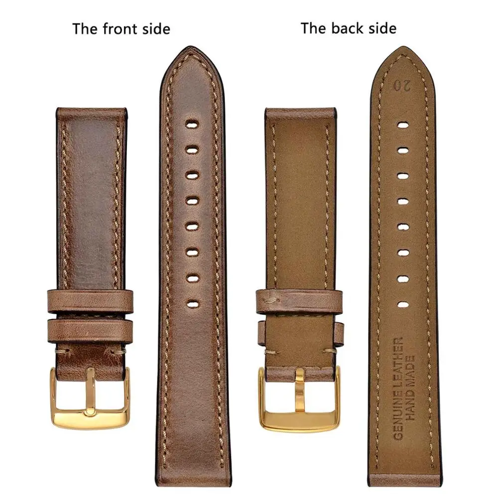 BISONSTRAP Watchband 18mm 19mm 20mm 21mm 22mm 23mm 24mm Vintage Leather Watch Strap Men Lady Wristband Beacelet