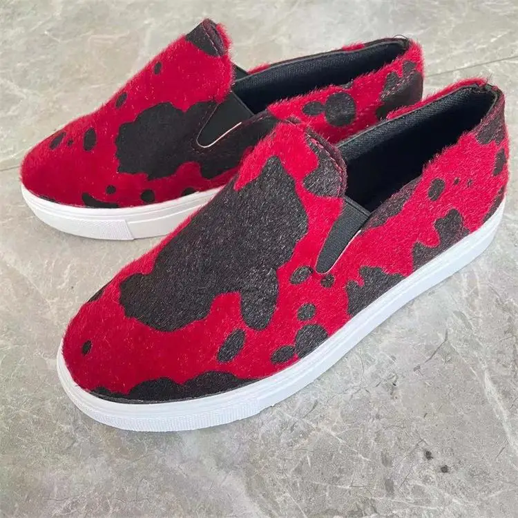 

New Vulcanized Shoes Women 2021 Spring Autumn Cow Pattern Ladies Slip On Comfortable Loafers Home Outdoor Female Flats 43 Size