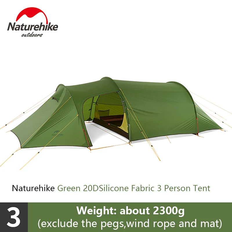 3 person-green Naturehike сверхлегкий 2-3 человек палатка Открытый Кемпинг Альпинизм одна спальня съемный туннель 4 сезона палатка - Цвет: 3 person-green