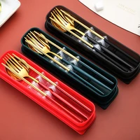 luxury portuguese tableware stainless steel portable 3 pcs set spoon fork chopsticks korean solid cutlery set dinnerware set