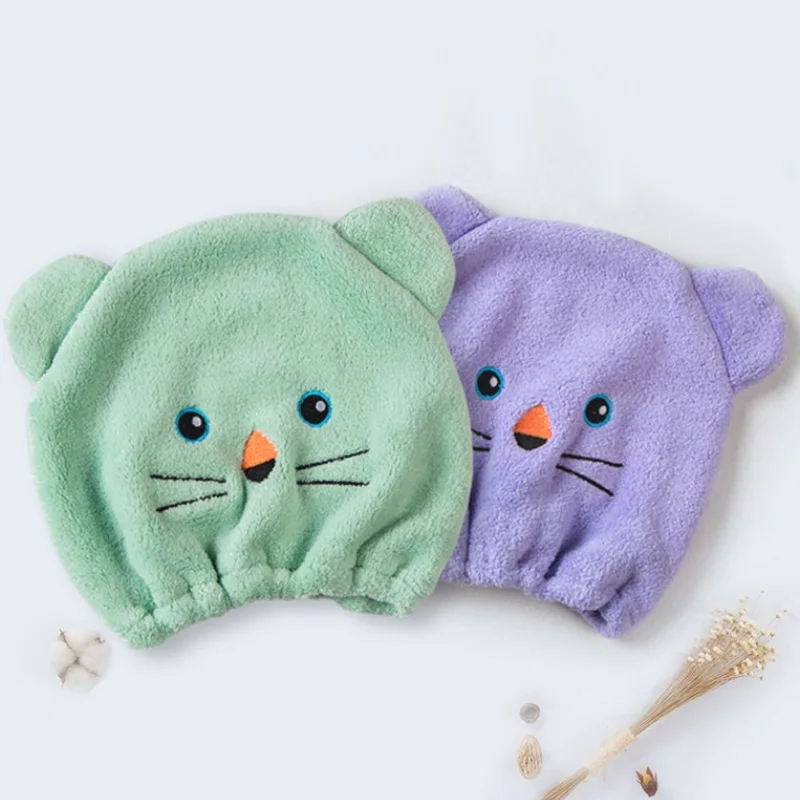 

1Pcs Portable Hair Wrapped Towels Dry Hair Hat Bath Accessories Cute Cartoon Shower Cap Bath Hats Quickly Dry Cat Bear Pattern