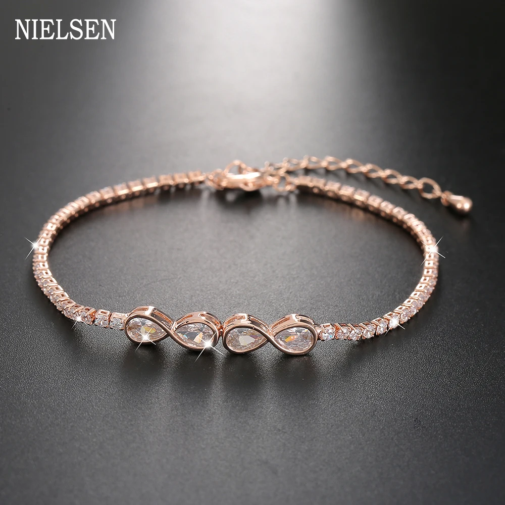 Популярные Позолоченные бесконечные ЛЮБОВЬ Бесконечность Шарм Браслет Циркон