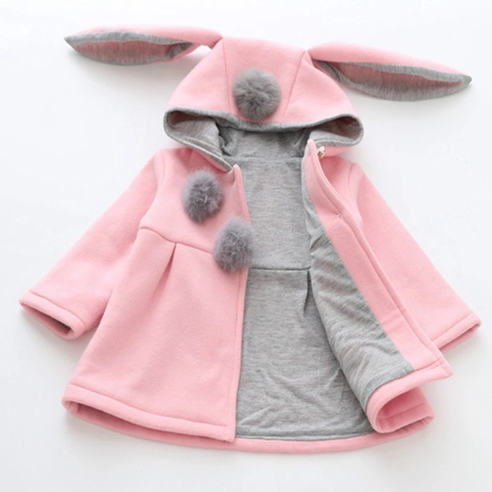 

Lovely Baby Rabbit Ears Hooded Girls Spring Autumn Jacket Coat Warm Outerwear