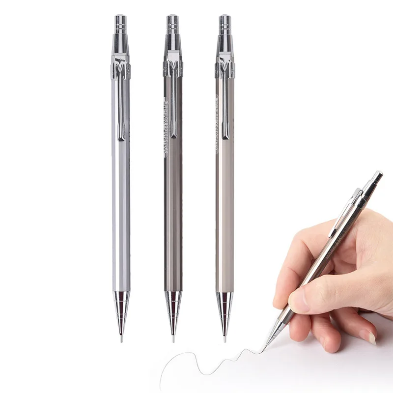 

1pcs Silver Metal Mechanical Pencil 0.5mm 0.7mm Lead School Office Supplies Korean Stationery Student Drawing Writing Supplies
