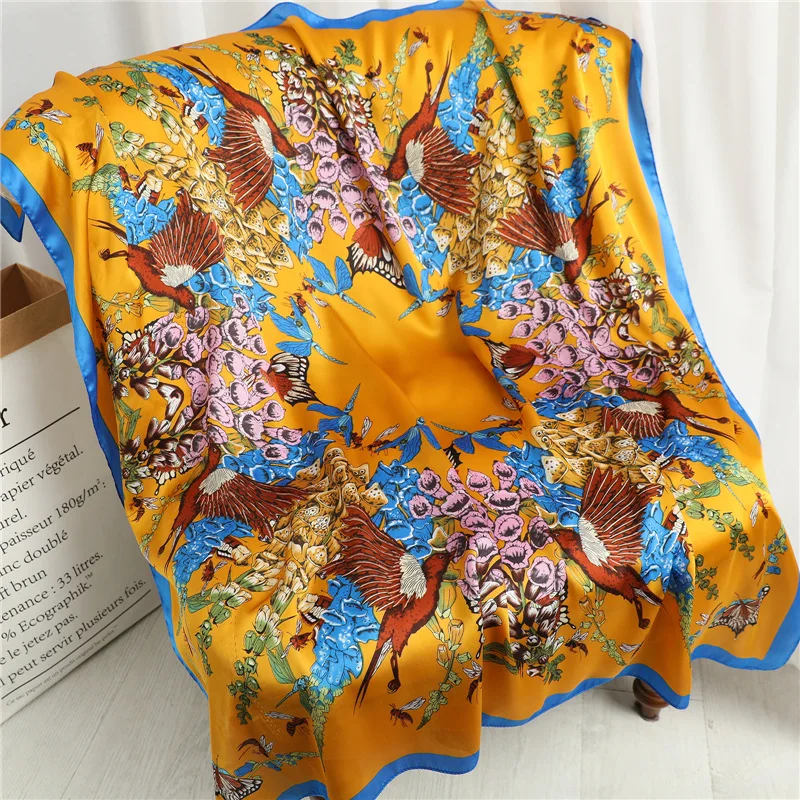 

2021 New Fashion Print Silk Scarf for Women Bandana Laides Square Neckscarf Femal Foulard 90*90CM
