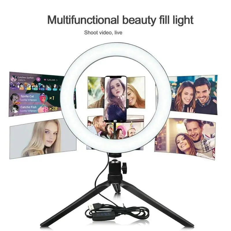 Светильник СВЕТОДИОДНЫЙ кольцевой для селфи мини-камера 10 дюймов штатив с