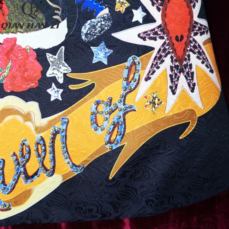 

Qian Han Zi 2019 New Fashion Designer Summer Dress Women's Sleeveless Cat Print Vintage Beaded Sequins Jacquard Tank Dress