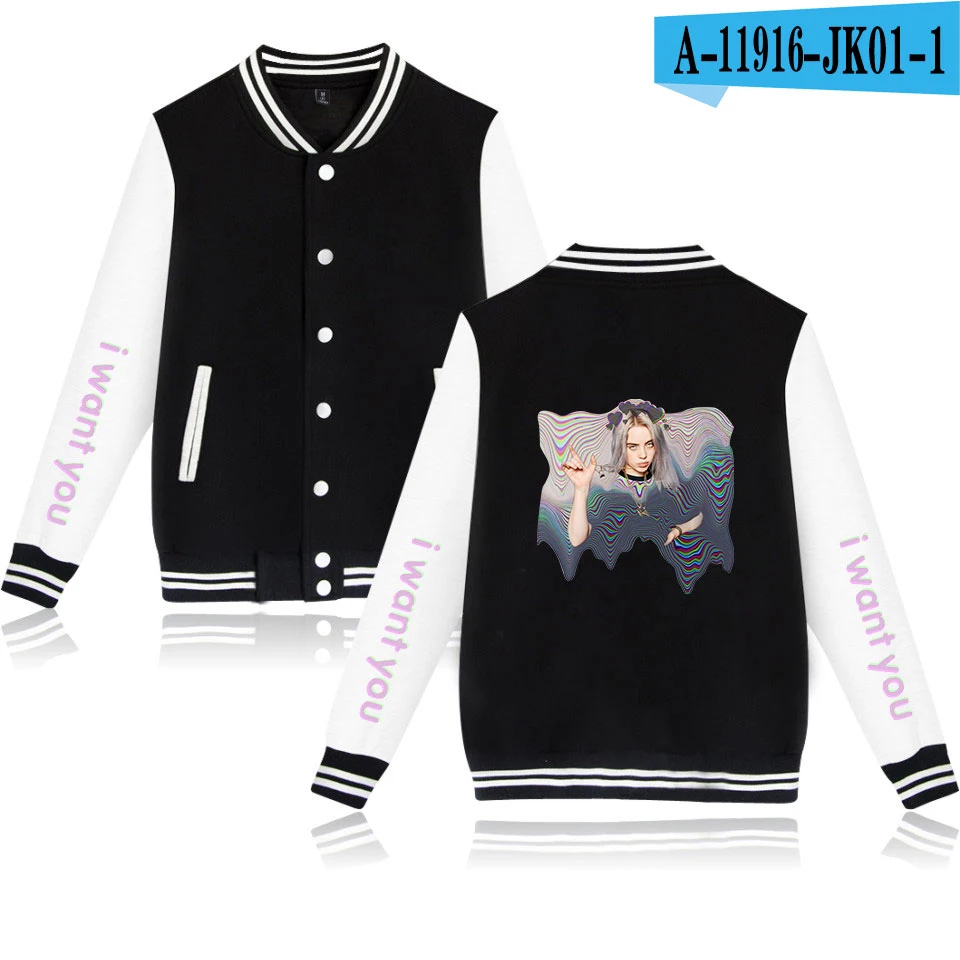 As picture Billie Eilish, бейсбольная куртка, женская, мужская, модная, повседневная, Харадзюку, хип-хоп, уличная, с принтом, бейсбольная куртка, синяя+ серая, куртки, топы - Цвет: As picture