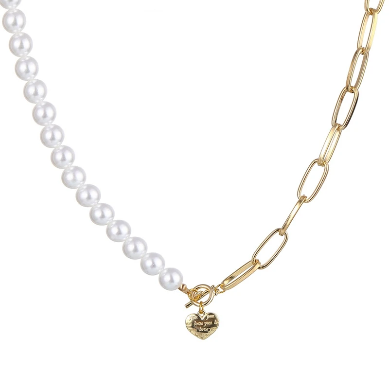 Женская жемчужная цепочка ZOVOLI ожерелье с кубинской цепочкой Unif золотым сердцем