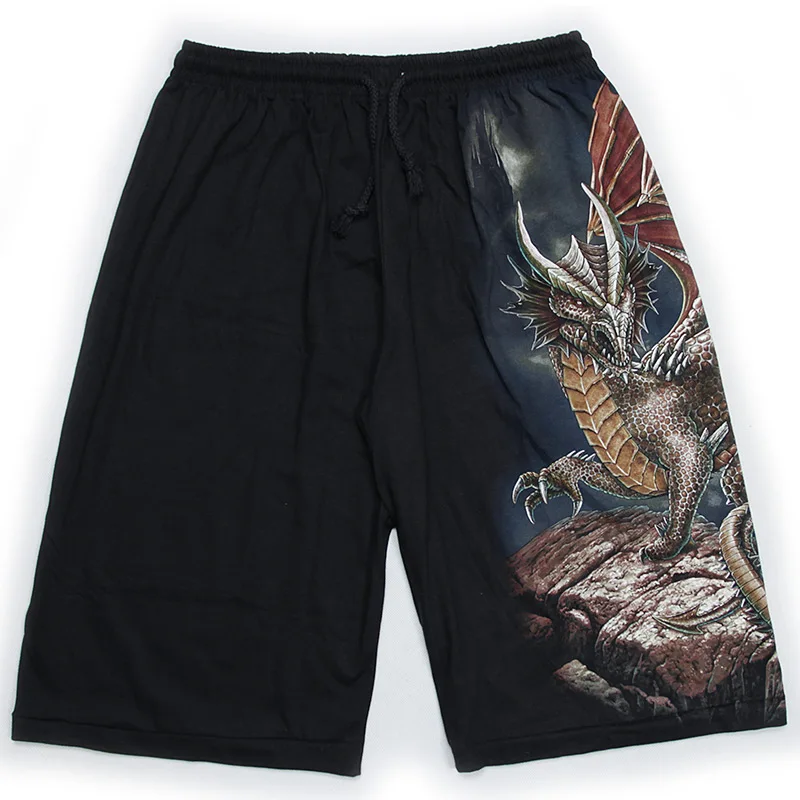 Хип хоп мужские шорты с люминисцентным рисунком летний череп волк дракон хлопок