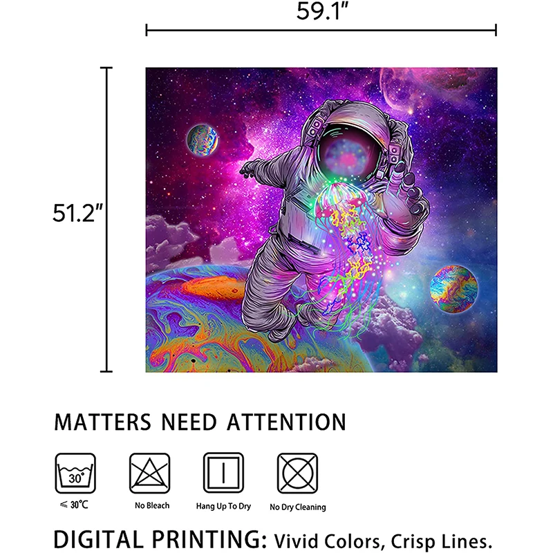 

Colorful Astronaut Jellyfish Tapestry Wall Hanging Bohemian Tapestry Hippie Trippy Colorful Galaxy Planet Home Decor