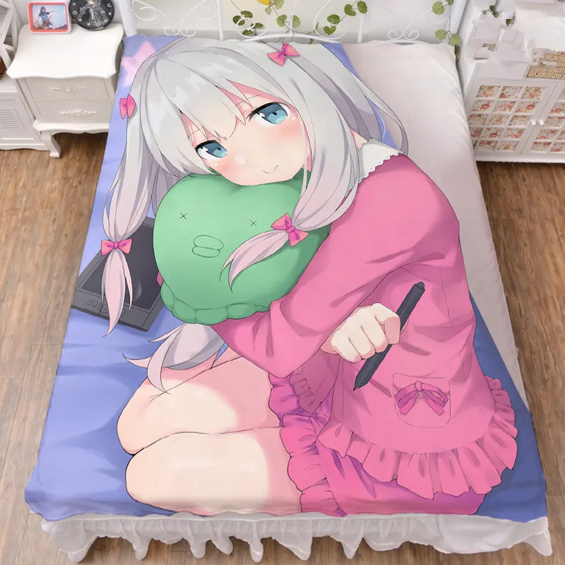 

150x200cm Coscase Japanese Anime Eromanga Sensei Izumi Sagiri & Yamada Elf Milk Fiber Bed Sheet & Flannel Blanket Summer Quilt