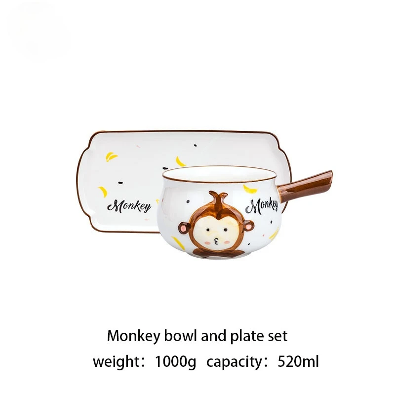 

MDZF SWEETHOME Cartoon Animal Ceramic Tableware Set Children Breakfast Plate Dessert Dish Salad Soup Bowl Dinnerware