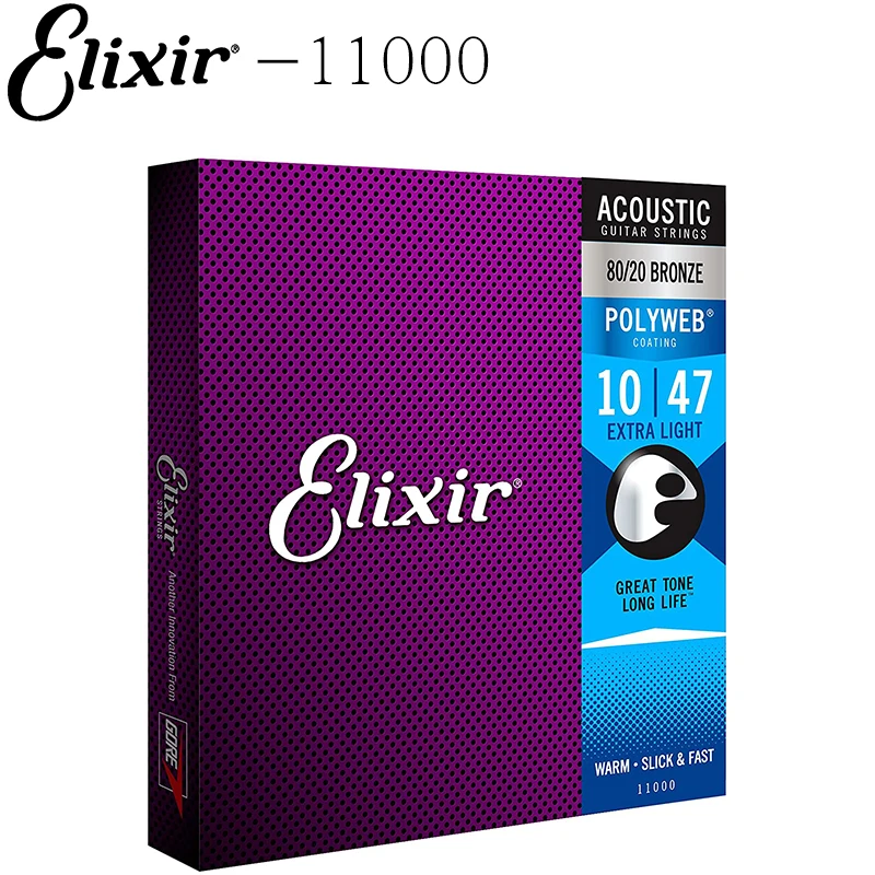 

Elixir 11000 Strings 80/20 Bronze Acoustic Guitar Strings w POLYWEB Coating, Extra Light (.010-.047)