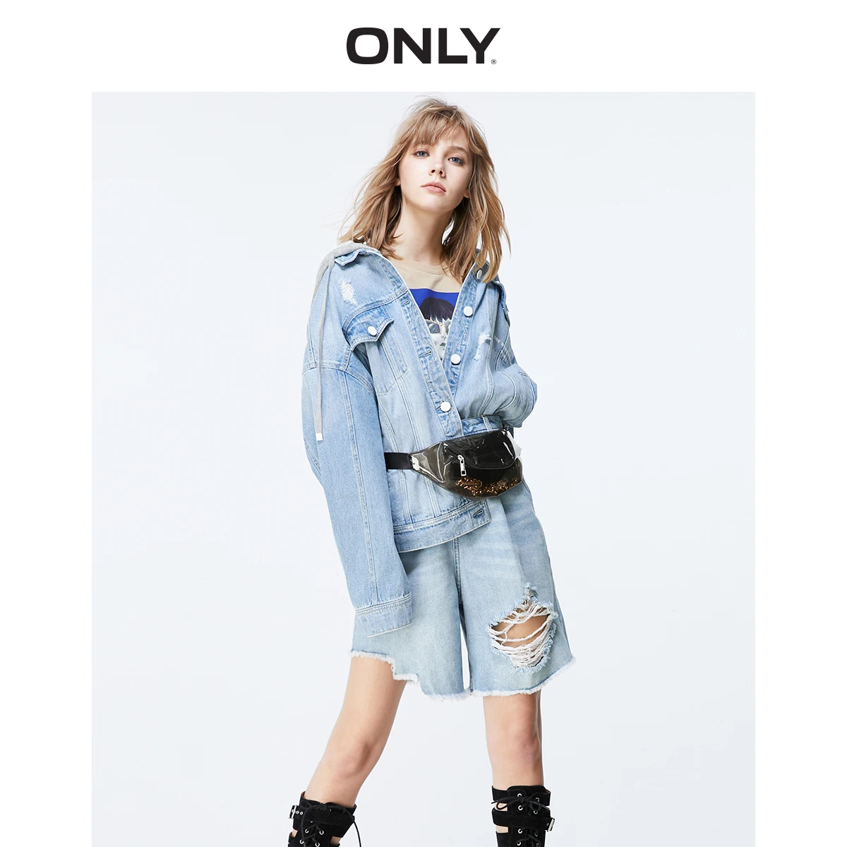 Женская джинсовая куртка свободного кроя с принтом | 119354534 - Цвет: 210Jeans Blue