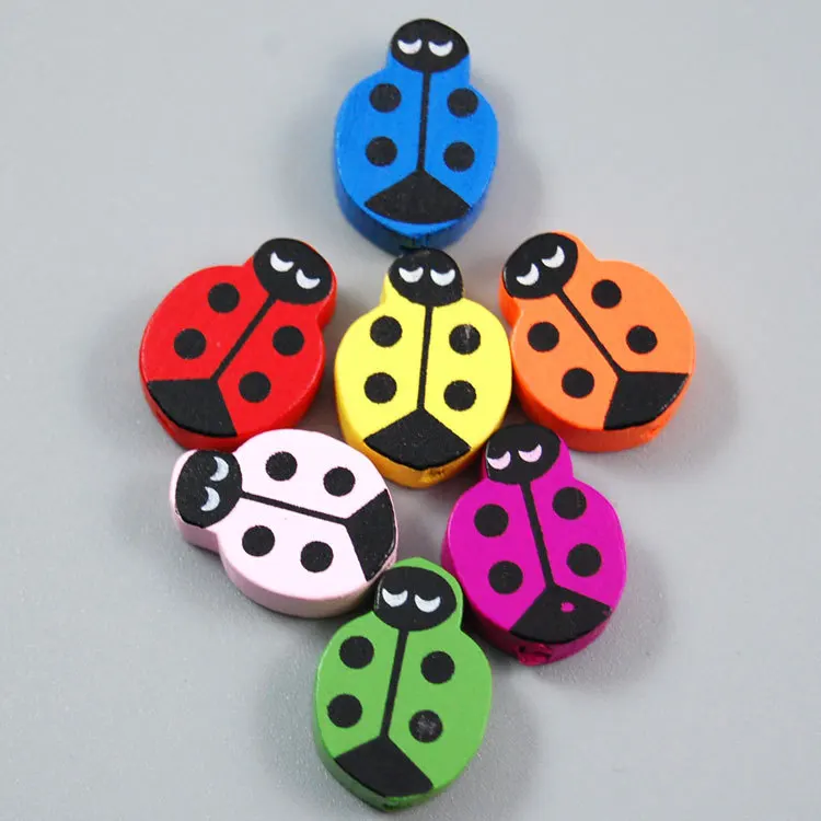 

50pcs Mixed Color Wooden Material Cute Ladybird Beads For Jewelry Making DIY 20X14mm 50pcs