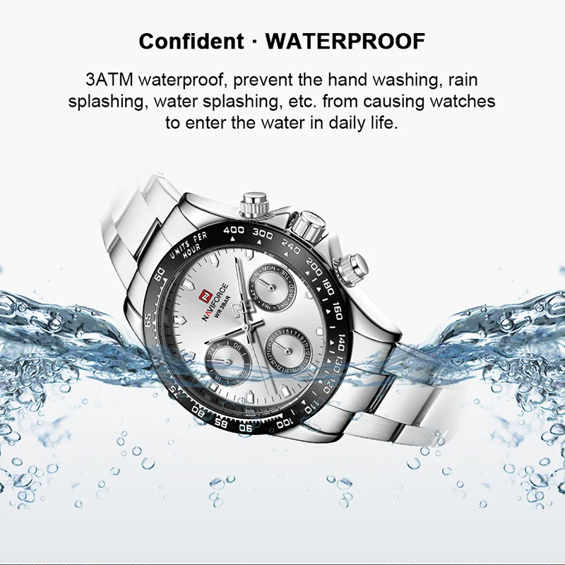 NAVIFORCE Top Brand Sports Quartz Watches Luxury Gold Stainless Steel Watch Male Waterproof Wrist Watch For  Men Reloj Hombre