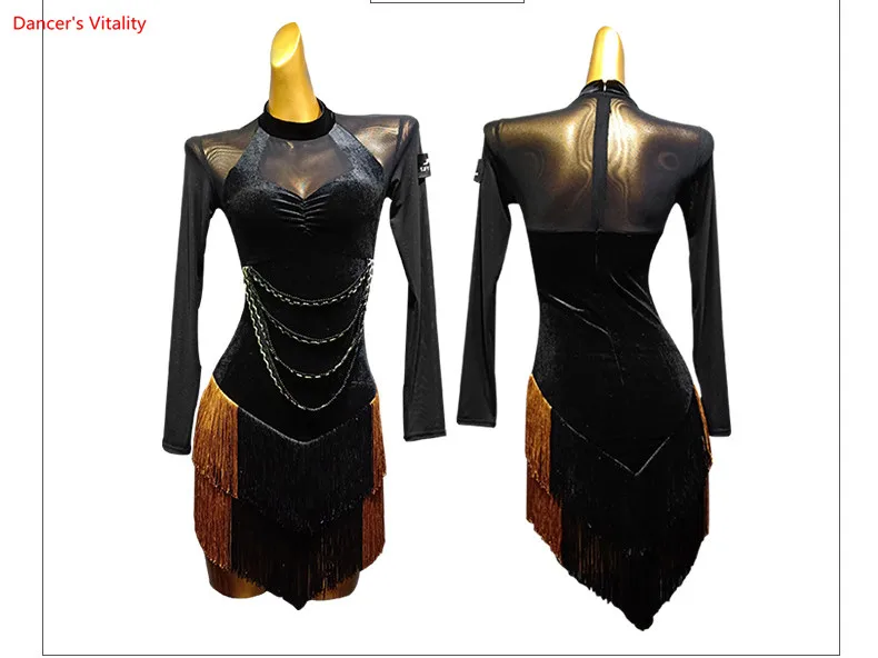 

New Women Latin Dance Dress Tassel Latin Dancewear Latin Dress Performance Adult Standard Ballroom Salsa Dance Costume